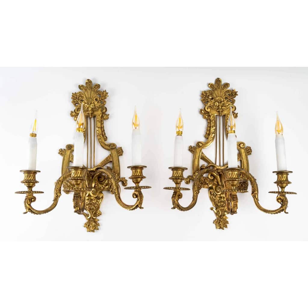 Paire d’appliques Lyre en bronze doré du XIXème siècle, Napoléon III | Biron |||||||
