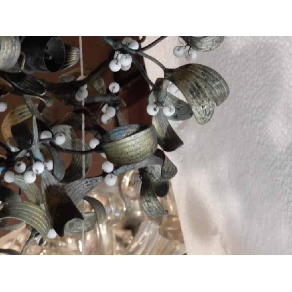 1900′ Lustre Boule de Gui en Bronze Art Nouveau a 4 Lampes Diametre 45 cm | Biron 1900' Lustre Boule de Gui en Bronze Art Nouveau a 4 Lampes Diametre 45 cm