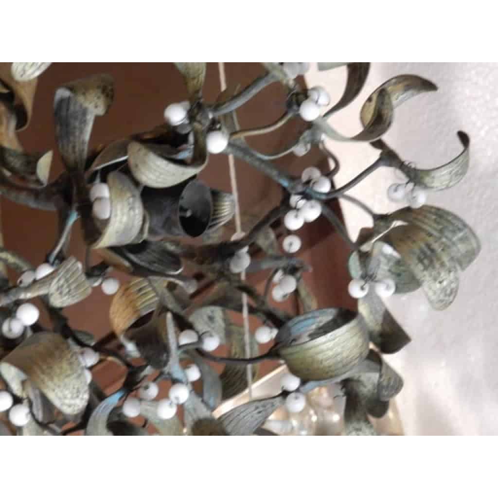 1900′ Lustre Boule de Gui en Bronze Art Nouveau a 4 Lampes Diametre 45 cm | Biron 1900' Lustre Boule de Gui en Bronze Art Nouveau a 4 Lampes Diametre 45 cm