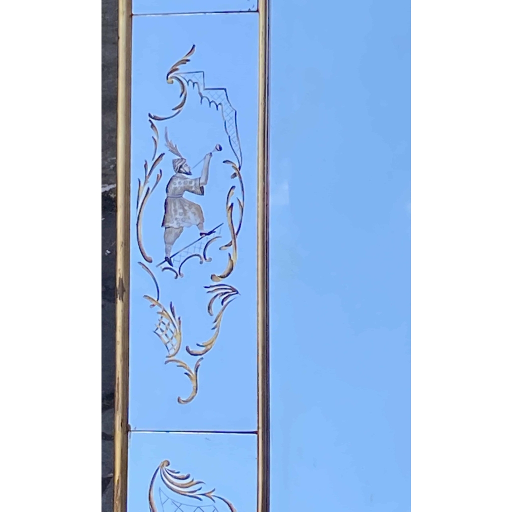 1960/70 Miroir aux Chinois Décor Eglomisé Et Cadre Feuilles d’Or DLG Pansard 136 X 96 cm 4