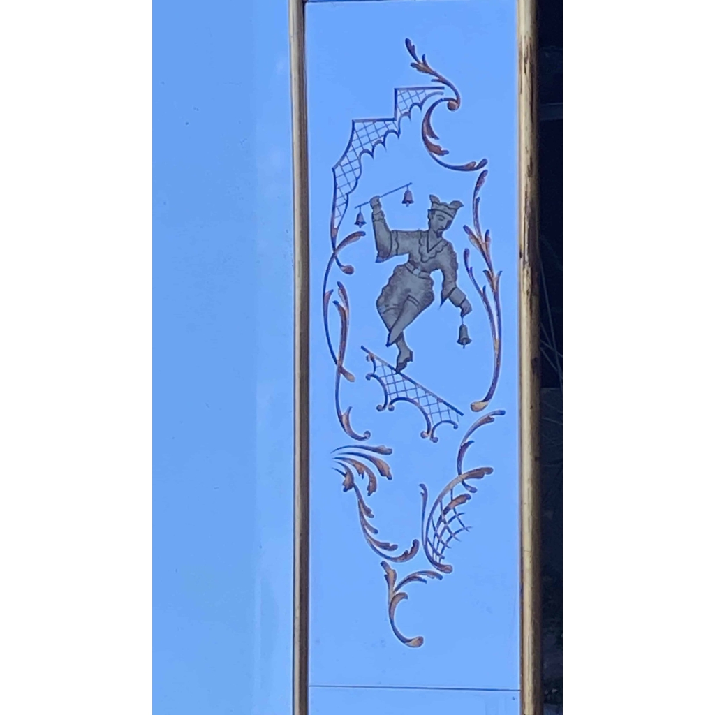 1960/70 Miroir aux Chinois Décor Eglomisé Et Cadre Feuilles d’Or DLG Pansard 136 X 96 cm 7