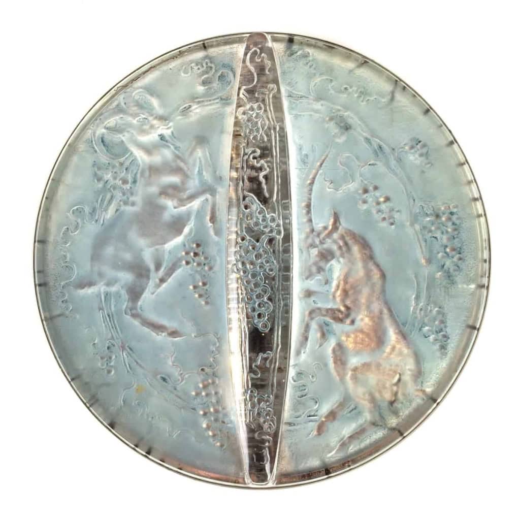 Miroir « Deux Chèvres » verre blanc patiné bleu – monture métal d’origine de René LALIQUE | Biron ||||||||