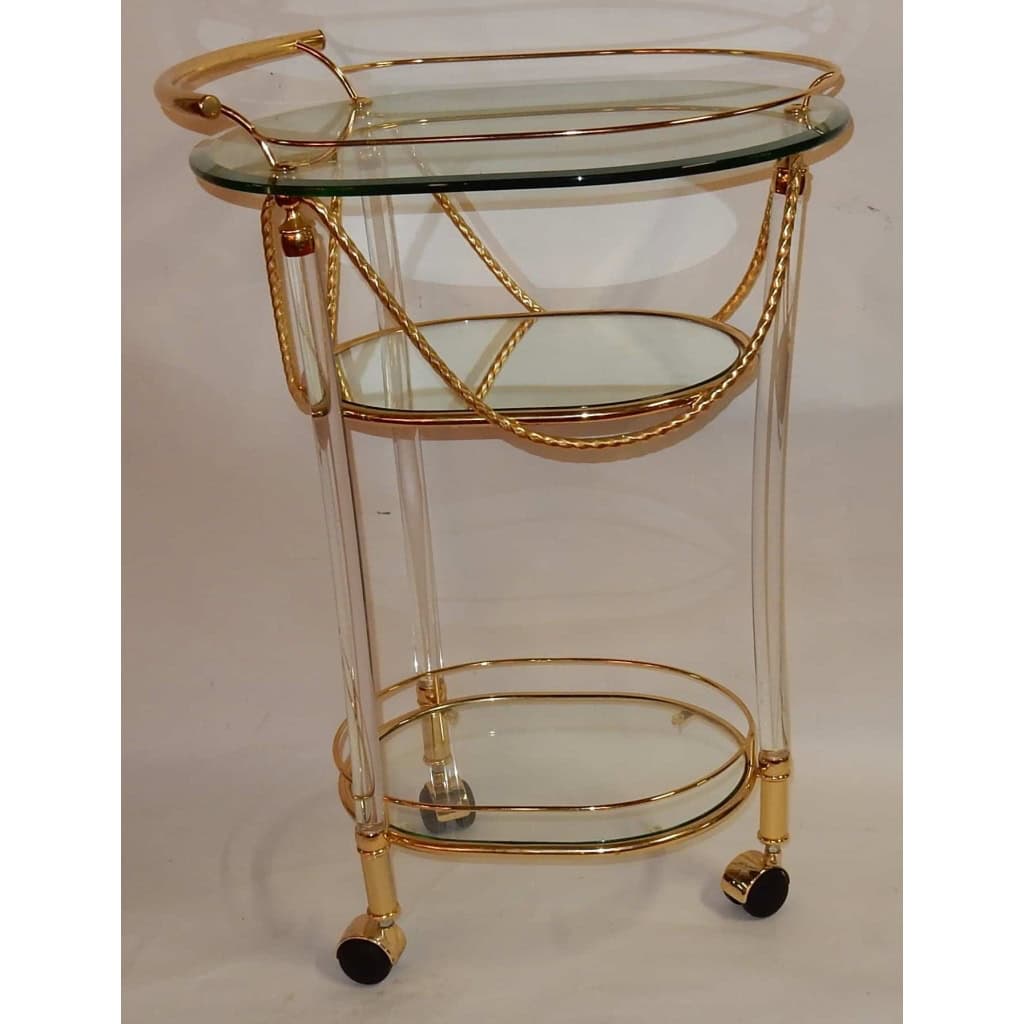 1970′ Rolling Bar with Gold Metal and Altuglas Garlands | Biron 1970′ Rolling Bar with Gold Metal and Altuglas Garlands