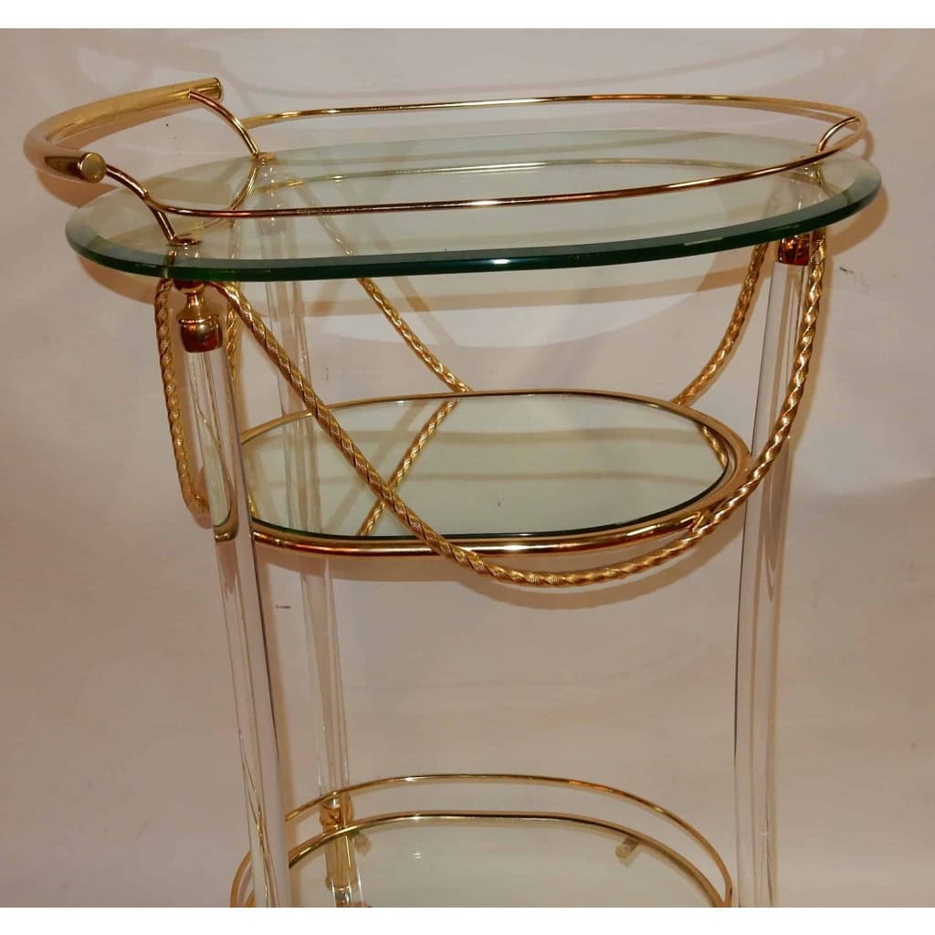 1970′ Rolling Bar with Gold Metal and Altuglas Garlands | Biron 1970′ Rolling Bar with Gold Metal and Altuglas Garlands