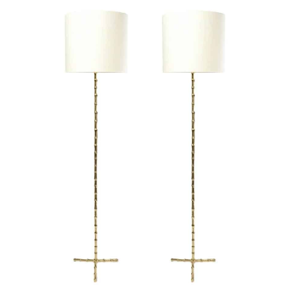 1950 Paire de lampadaires modèle « Bambou » en bronze doré Maison Baguès | Biron ||||||
