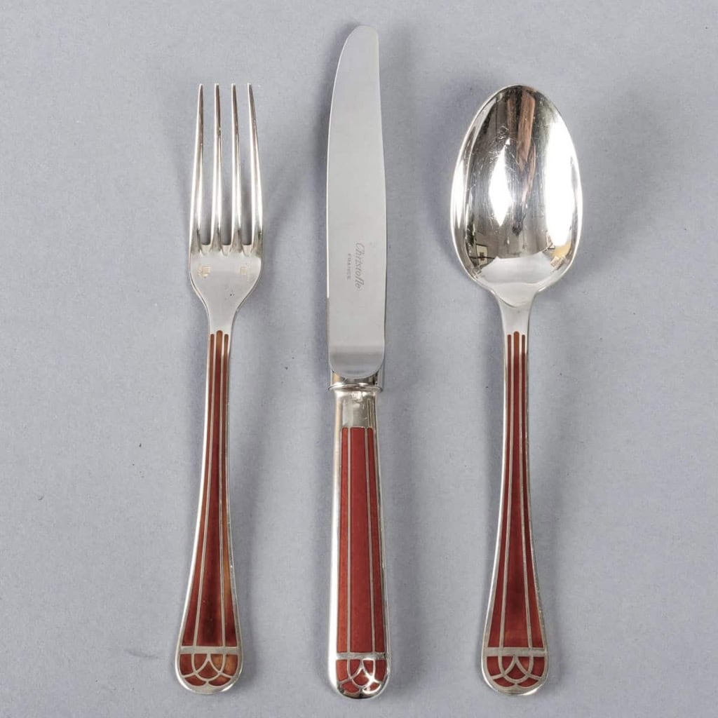 Ménagère "Talisman" métal argenté et laque de chine brune de CHRISTOFLE - 67 pièces