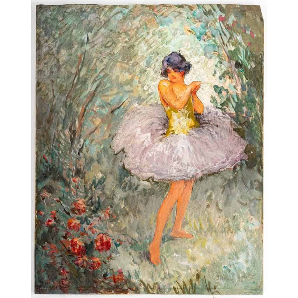 Huile sur panneau représentant une jeune danseuse, signée Morjs Lark | Biron |||||||