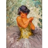 Huile sur panneau représentant une jeune danseuse, signée Morjs Lark | Biron Huile sur panneau représentant une jeune danseuse, signée Morjs Lark