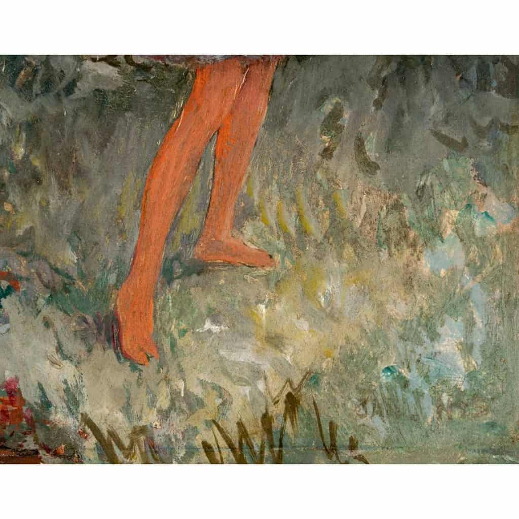 Huile sur panneau représentant une jeune danseuse, signée Morjs Lark | Biron Huile sur panneau représentant une jeune danseuse, signée Morjs Lark