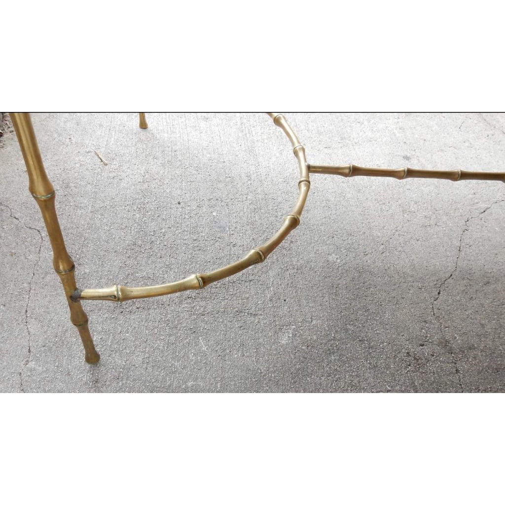 1970′ Table Basse en Bronze Avec Entretoise Maison Baguès Décor Bambou Avec Plateau Verre Noirci 58 X 104 cm