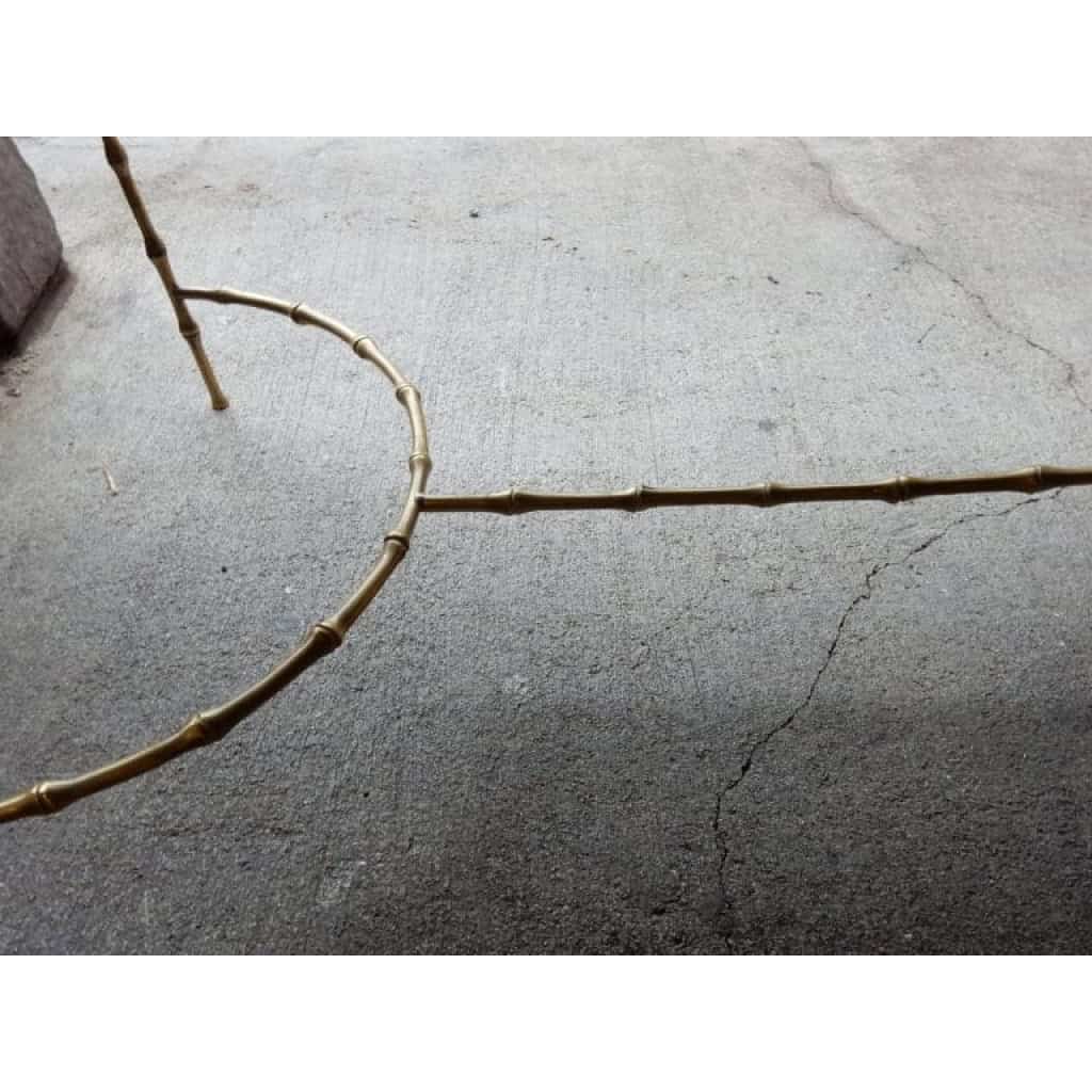1970′ Table Basse en Bronze Avec Entretoise Maison Baguès Décor Bambou Avec Plateau Verre Noirci 58 X 104 cm