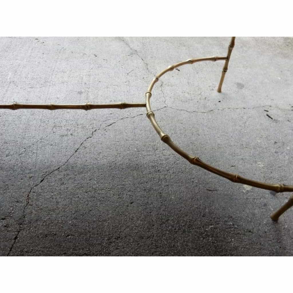 1970′ Table Basse en Bronze Avec Entretoise Maison Baguès Décor Bambou Avec Plateau Verre Noirci 58 X 104 cm