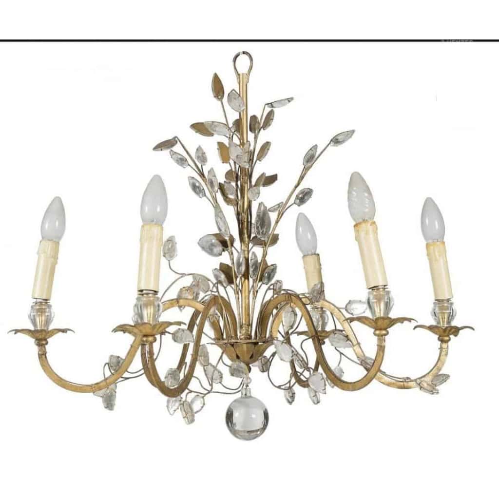 1950/70 Lustre Et Paire d’Appliques Maison Baguès Feuillage Et Fleurs | Biron 1950/70 Lustre Et Paire d'Appliques Maison Baguès Feuillage Et Fleurs