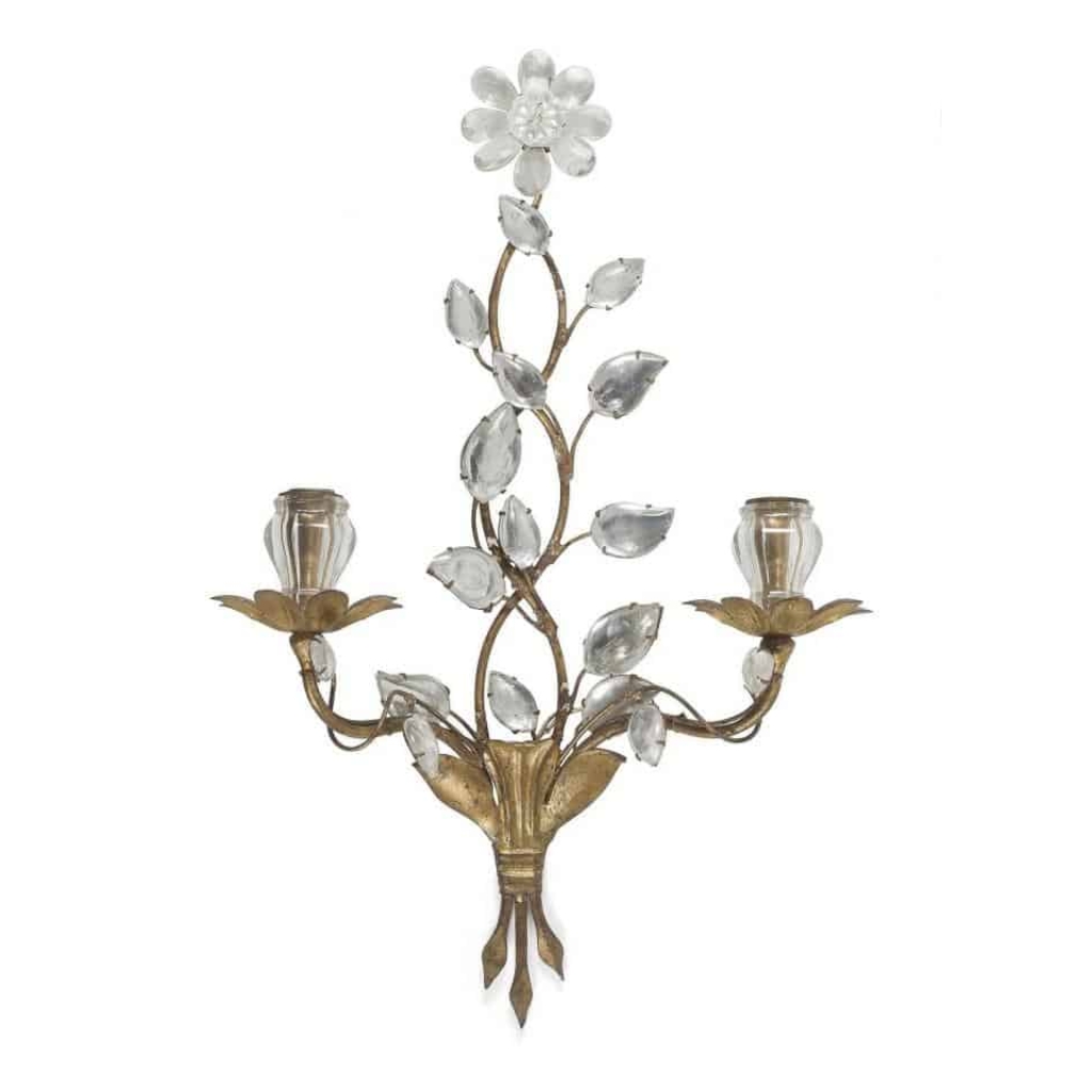 1950/70 Lustre Et Paire d’Appliques Maison Baguès Feuillage Et Fleurs | Biron 1950/70 Lustre Et Paire d'Appliques Maison Baguès Feuillage Et Fleurs