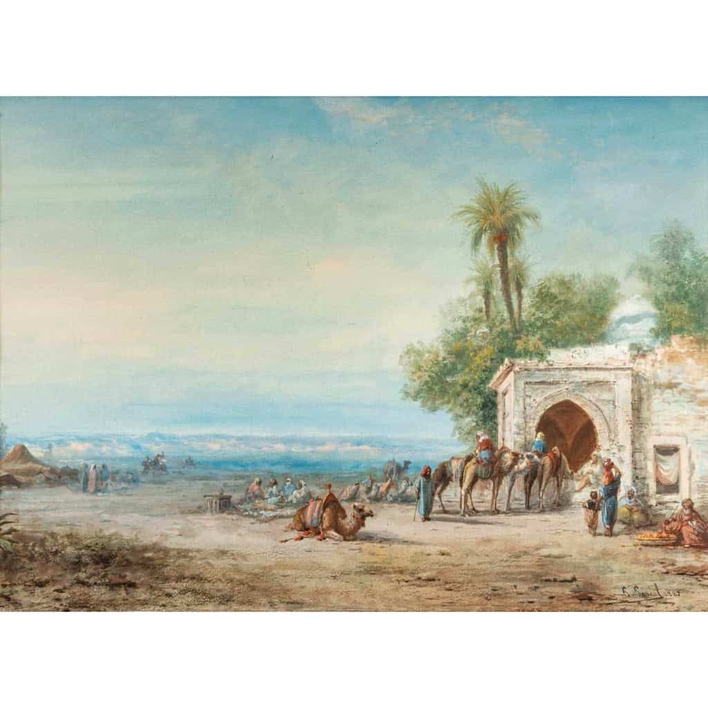 Panorama au minaret, datée 1882, Gouache Orientaliste Signée P.PASCAL | Biron Panorama au minaret, datée 1882, Gouache Orientaliste Signée P.PASCAL