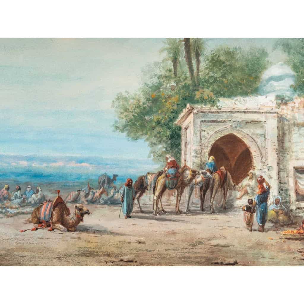 Panorama au minaret, datée 1882, Gouache Orientaliste Signée P.PASCAL | Biron Panorama au minaret, datée 1882, Gouache Orientaliste Signée P.PASCAL