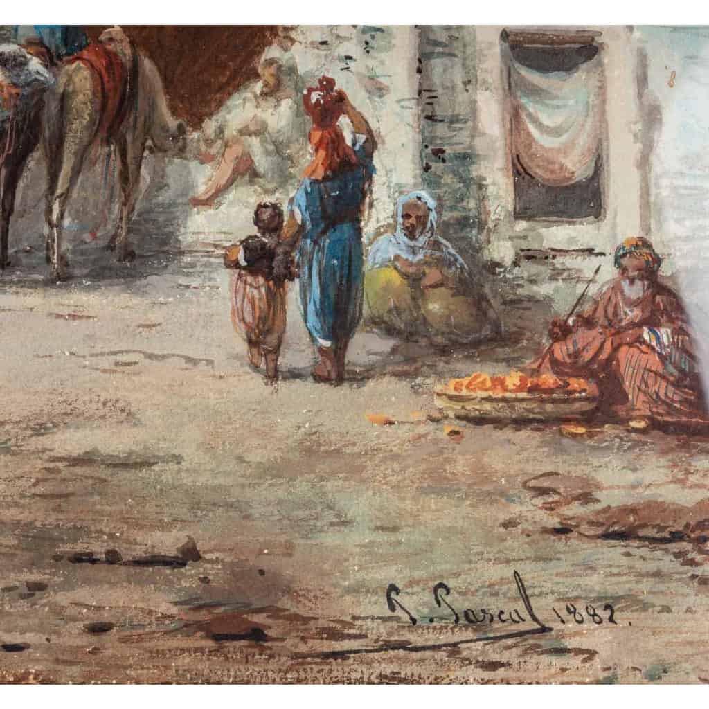 Panorama au minaret, datée 1882, Gouache Orientaliste Signée P.PASCAL | Biron Panorama au minaret, datée 1882, Gouache Orientaliste Signée P.PASCAL