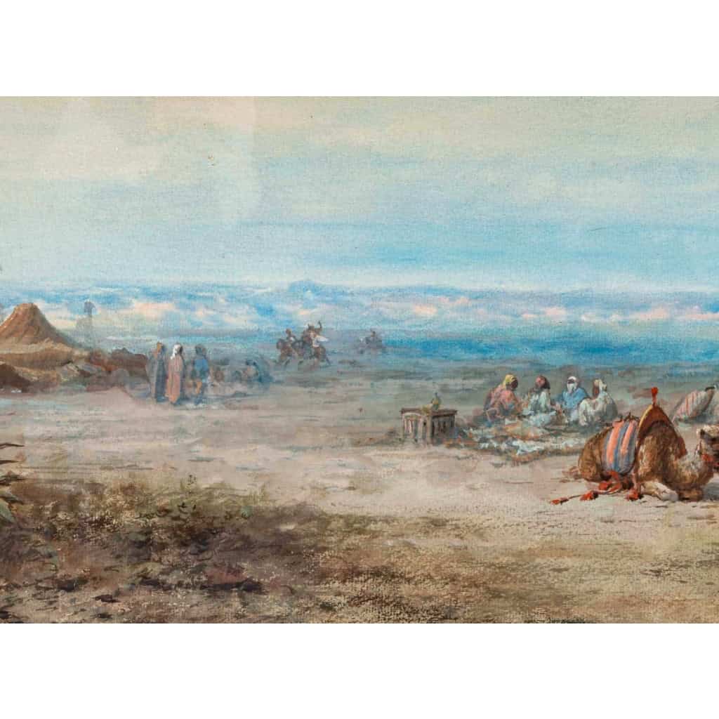 Panorama au minaret, datée 1882, Gouache Orientaliste Signée P.PASCAL | Biron Panorama au minaret, datée 1882, Gouache Orientaliste Signée P.PASCAL