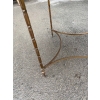 1950/70′ Table Basse Ronde Bronze Décor Palmier, Plateau Laque de Chine Rouge Style Maison Baguès