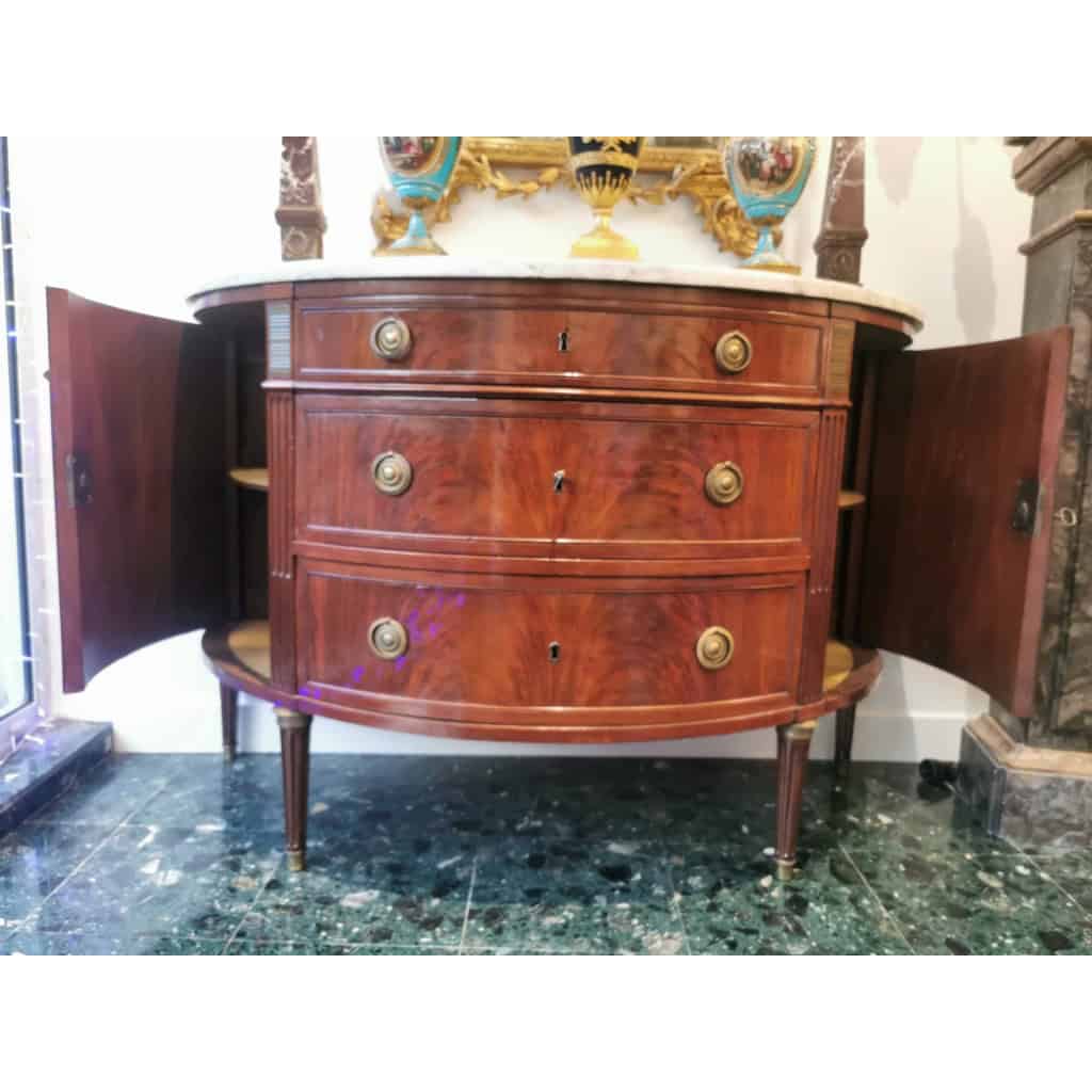 Commode demi-lune, en acajou, d’époque L XVI
