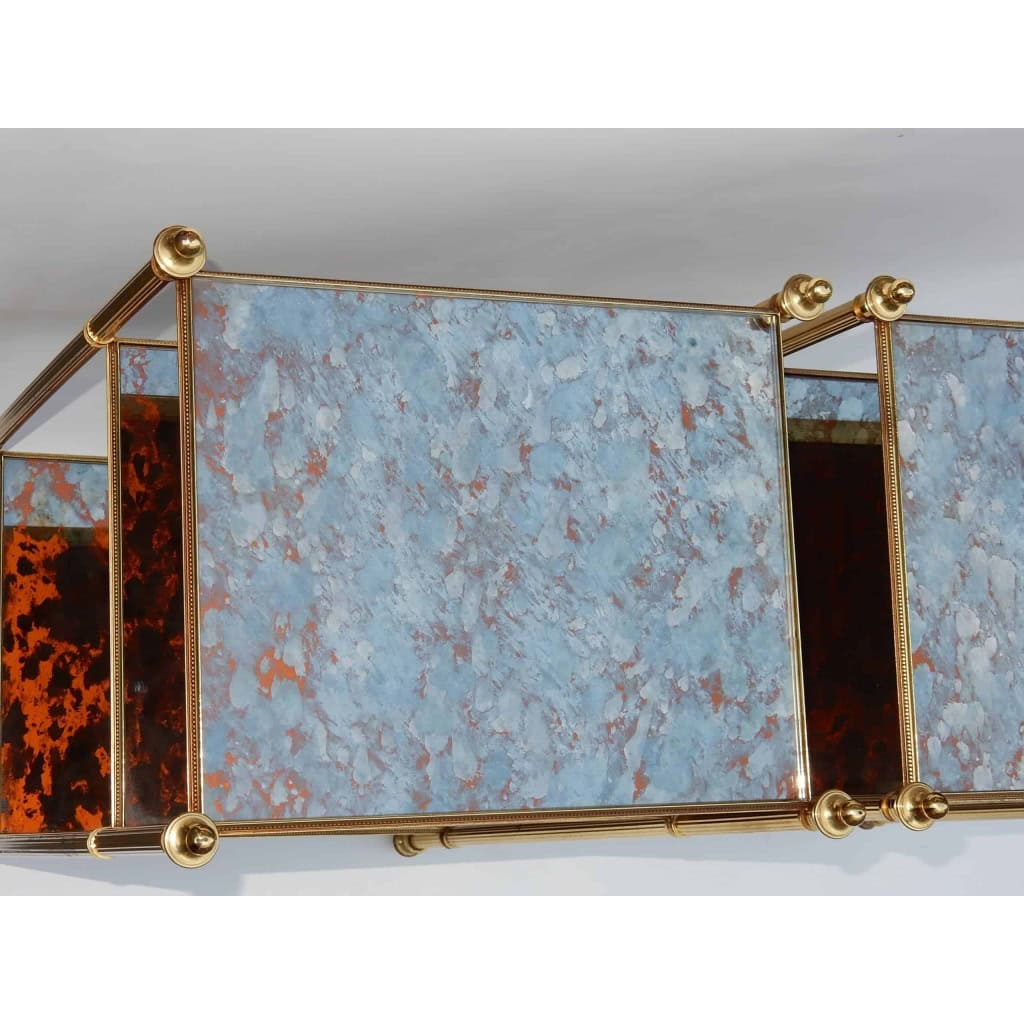 1950/70′ Paire d’Étagères en Laiton à 3 Niveaux Maison Baguès Plateaux Miroirs Vieillis Oxydés 4