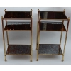 1950/70′ Paire d’Étagères en Laiton à 3 Niveaux Maison Baguès Plateaux Miroirs Vieillis Oxydés 15