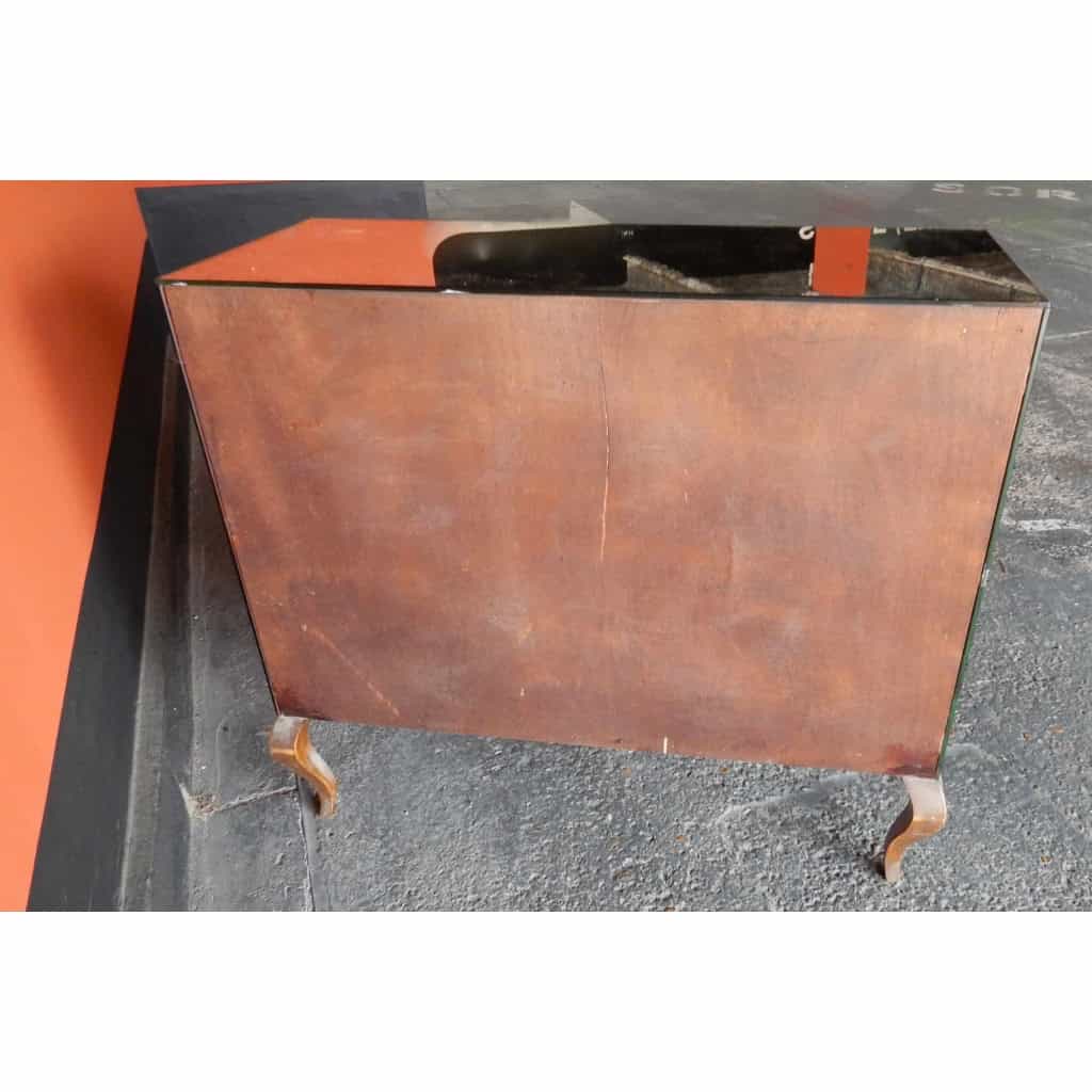 1940/50′ Commode Art Déco Miroir Vintage 3 Tiroirs 6 Poignées Verre 93 X 41 x cm