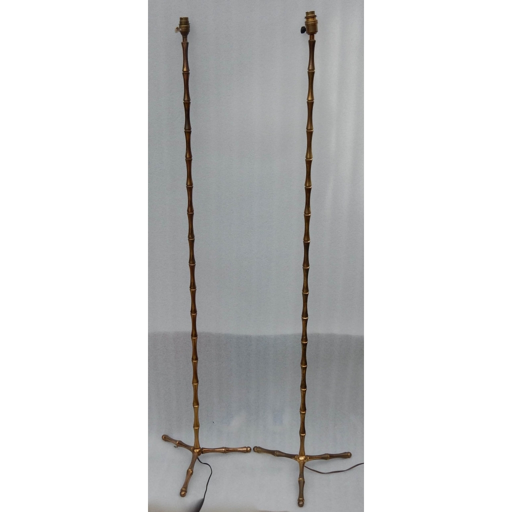 1970′ Paire De Lampadaires En Bronze Doré Maison Baguès Modèle Bambou H 142 cm | Biron ||||||||||