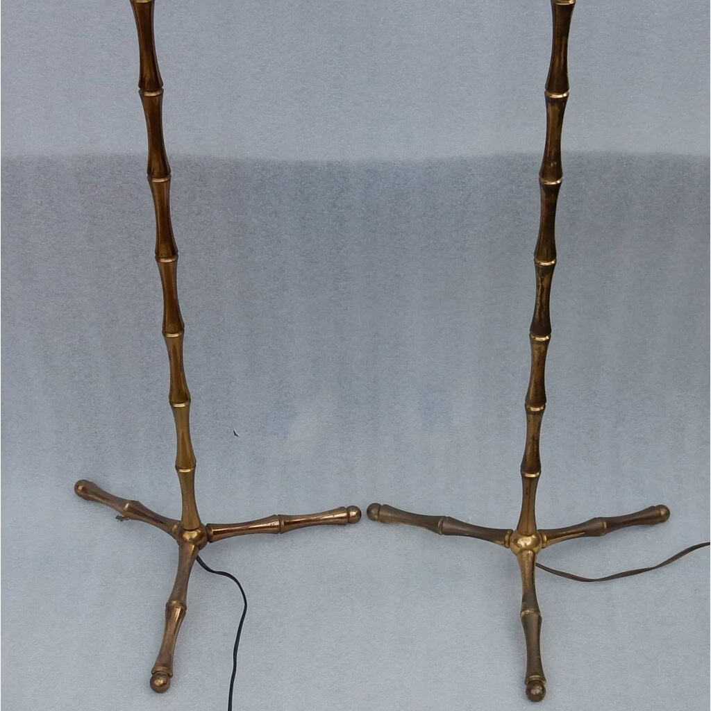 1970′ Paire De Lampadaires En Bronze Doré Maison Baguès Modèle Bambou H 142 cm | Biron 1970′ Paire De Lampadaires En Bronze Doré Maison Baguès Modèle Bambou H 142 cm