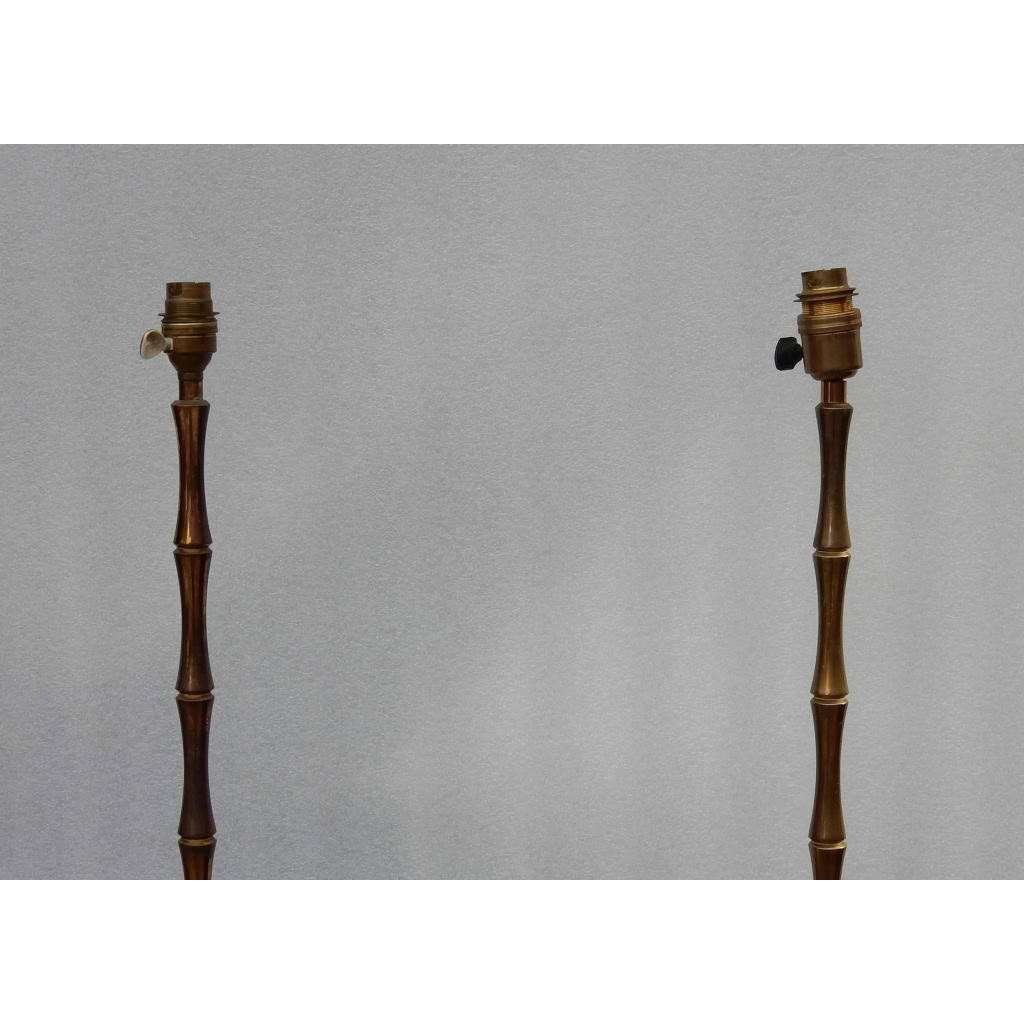 1970′ Paire De Lampadaires En Bronze Doré Maison Baguès Modèle Bambou H 142 cm | Biron 1970′ Paire De Lampadaires En Bronze Doré Maison Baguès Modèle Bambou H 142 cm