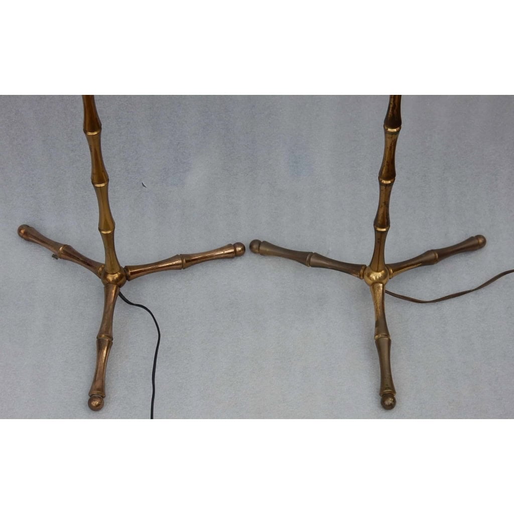1970′ Paire De Lampadaires En Bronze Doré Maison Baguès Modèle Bambou H 142 cm | Biron 1970′ Paire De Lampadaires En Bronze Doré Maison Baguès Modèle Bambou H 142 cm