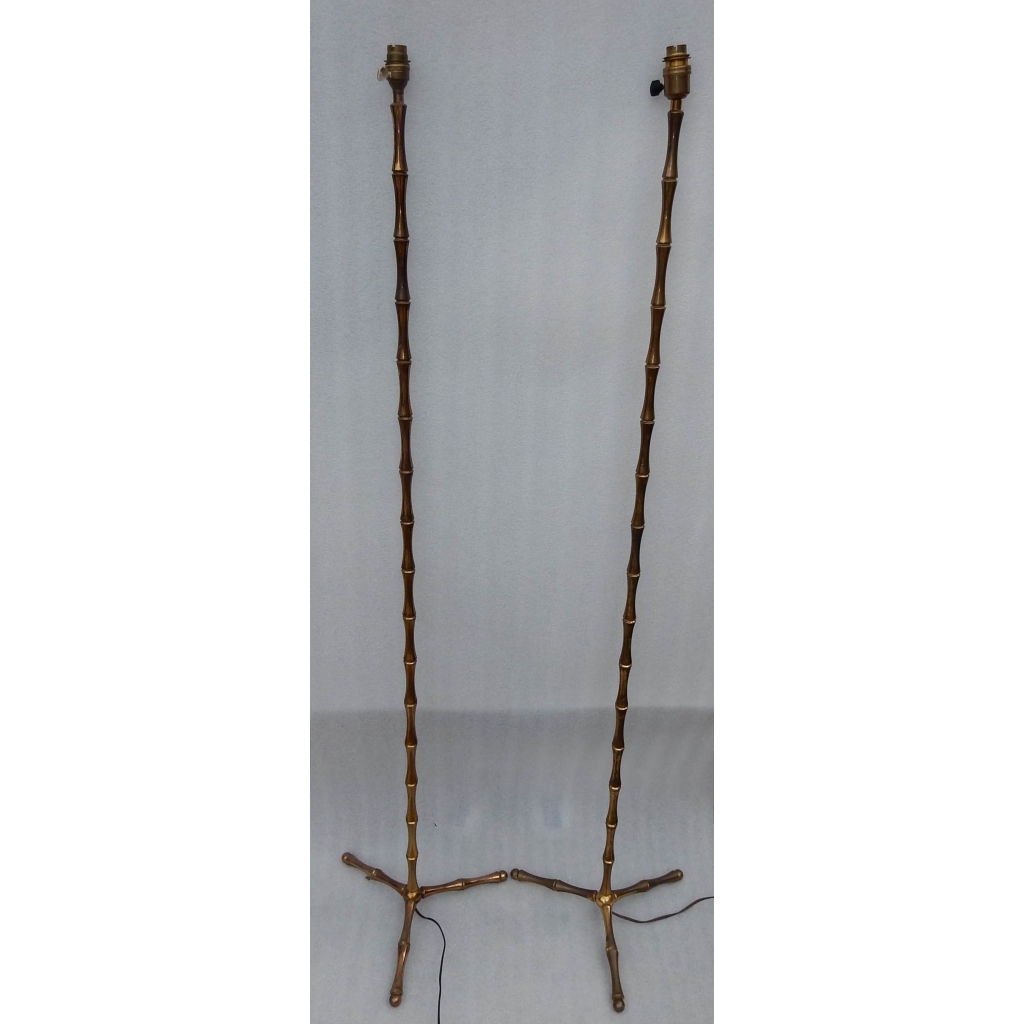 1970′ Paire De Lampadaires En Bronze Doré Maison Baguès Modèle Bambou H 142 cm | Biron 1970′ Paire De Lampadaires En Bronze Doré Maison Baguès Modèle Bambou H 142 cm