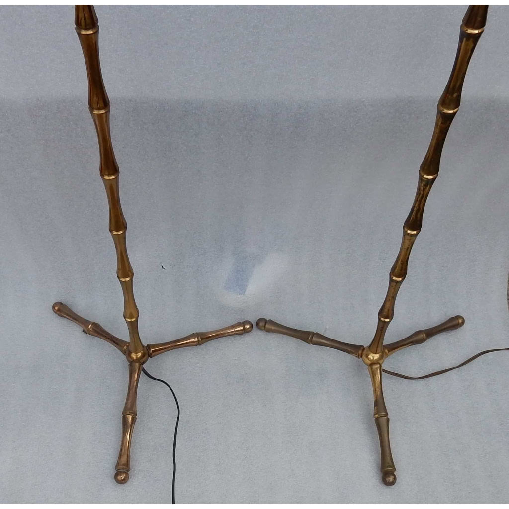 1970′ Paire De Lampadaires En Bronze Doré Maison Baguès Modèle Bambou H 142 cm | Biron 1970′ Paire De Lampadaires En Bronze Doré Maison Baguès Modèle Bambou H 142 cm