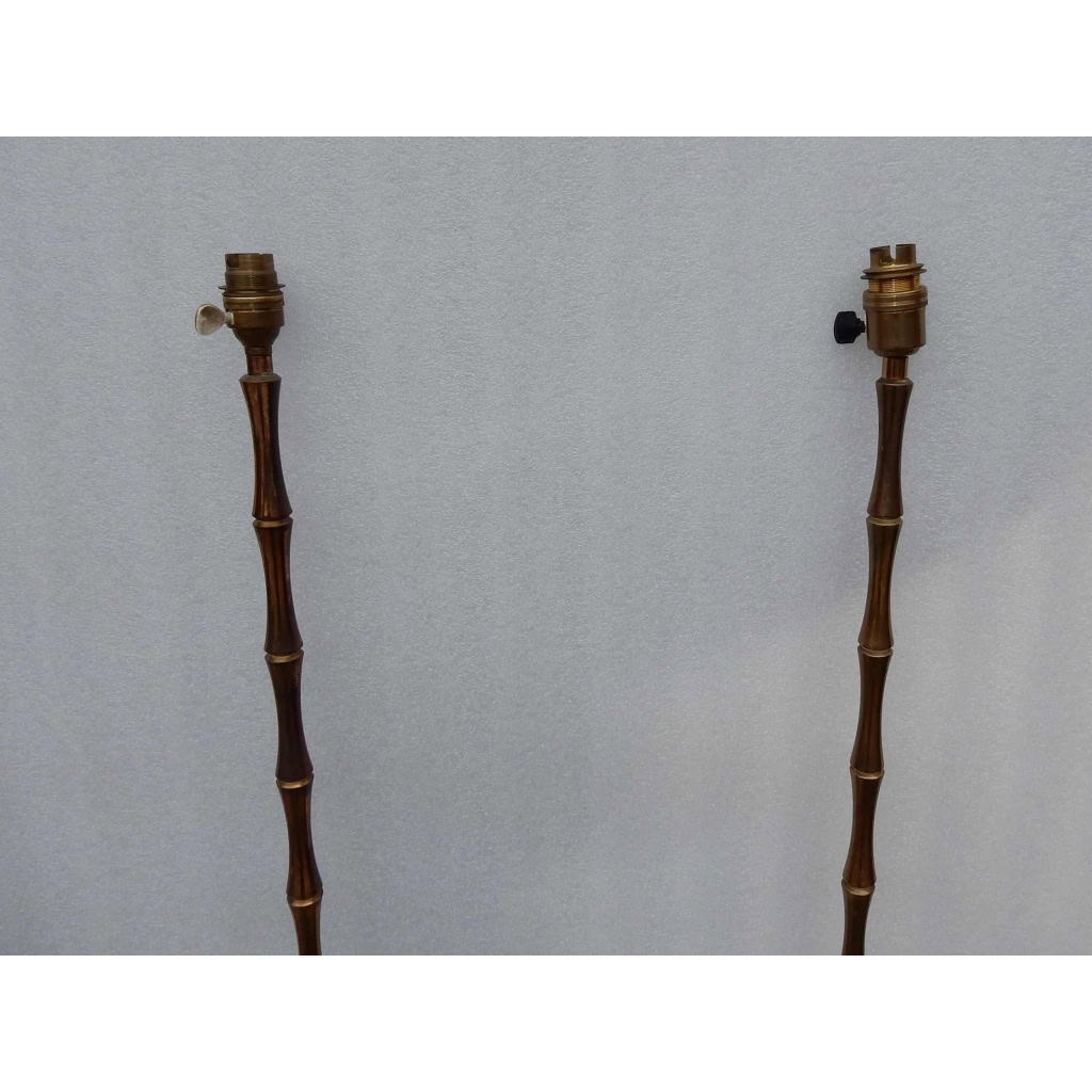 1970′ Paire De Lampadaires En Bronze Doré Maison Baguès Modèle Bambou H 142 cm | Biron 1970′ Paire De Lampadaires En Bronze Doré Maison Baguès Modèle Bambou H 142 cm