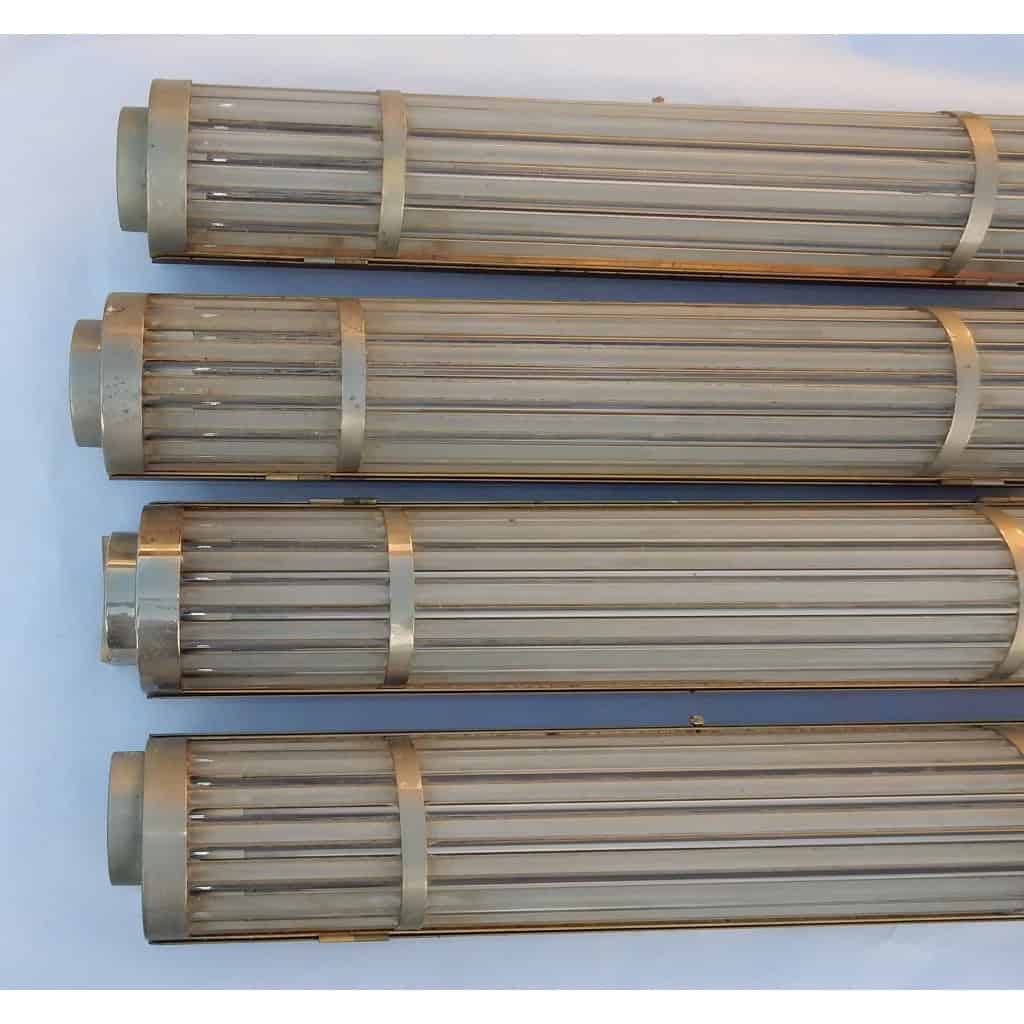 1970’Série De 4 Appliques A Tubes De Verre Style Genet Michon Ou Petitot H 73 cm | Biron 1970’Série De 4 Appliques A Tubes De Verre Style Genet Michon Ou Petitot H 73 cm