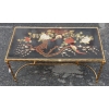 1950/70′ Table Basse Bronze Décor Palmier, Plateau Laque de Chine Style Maison Baguès