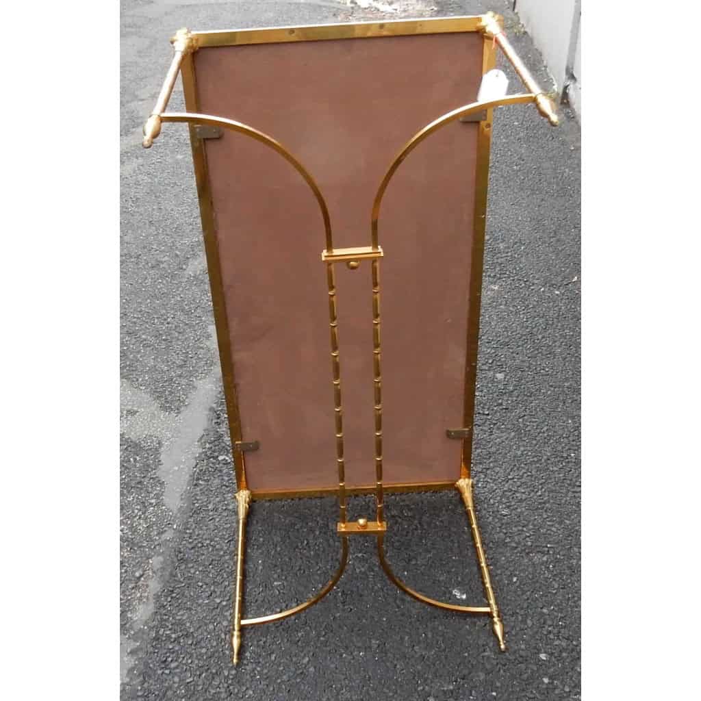 1950/70′ Table Basse Bronze Décor Palmier, Plateau Laque de Chine Style Maison Baguès