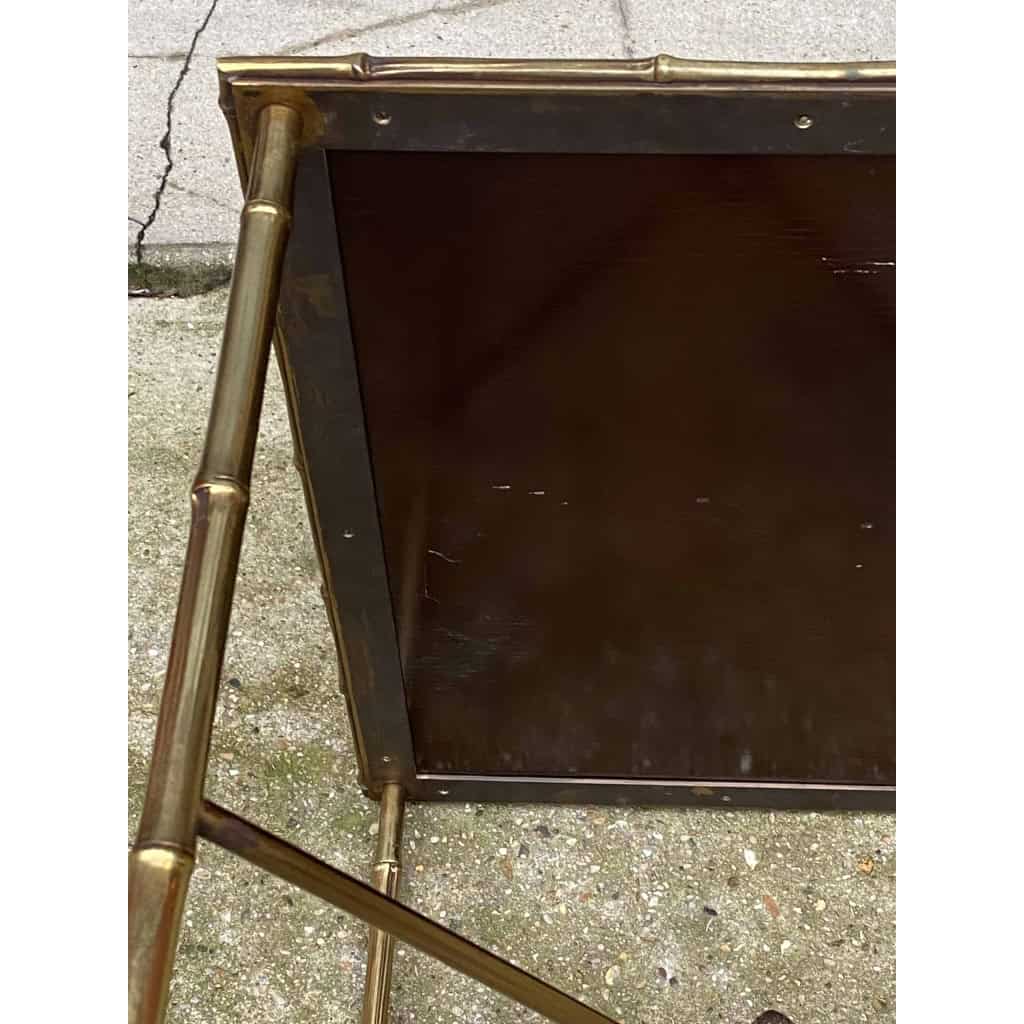 1950′ Table Maison Baguès Ou Maison Jansen Décor Bambou en Bronze Doré Avec Plateau Laque de Chine 42 X 56 X H 45 CM