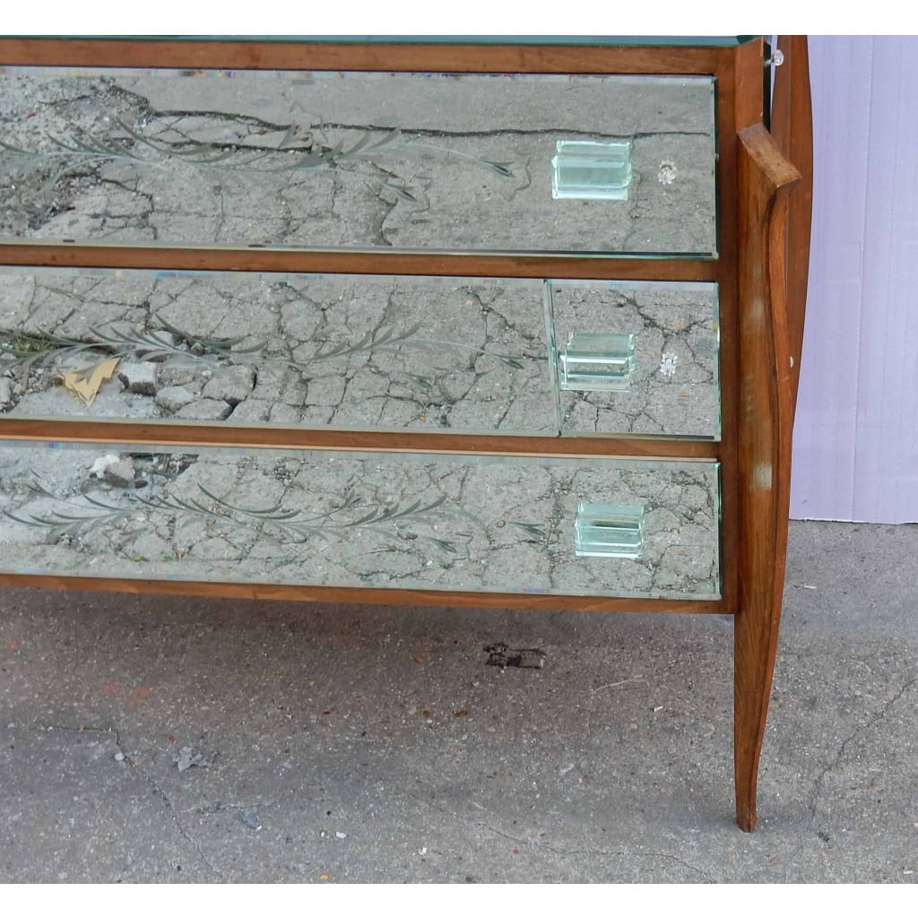 1960/70 Commode Art Déco Miroir 3 Tiroirs Décorés