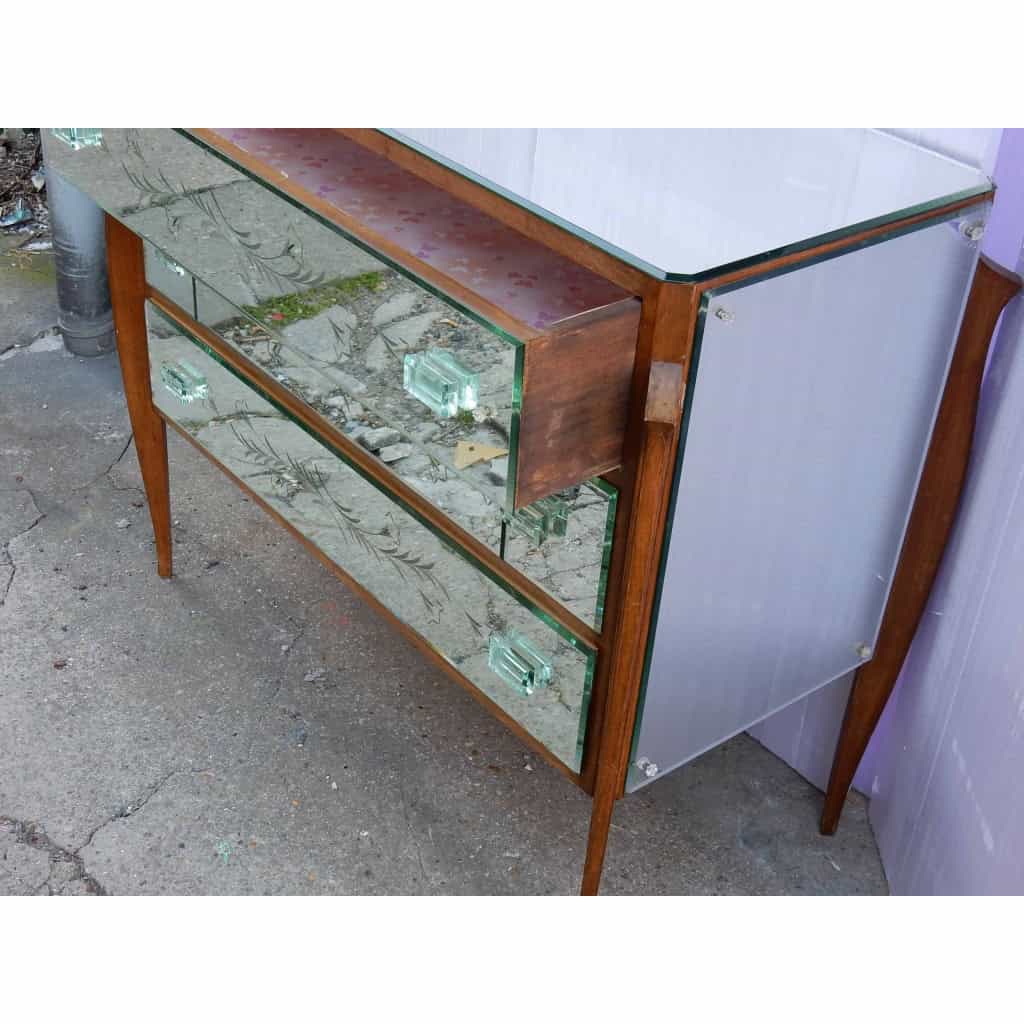 1960/70 Commode Art Déco Miroir 3 Tiroirs Décorés