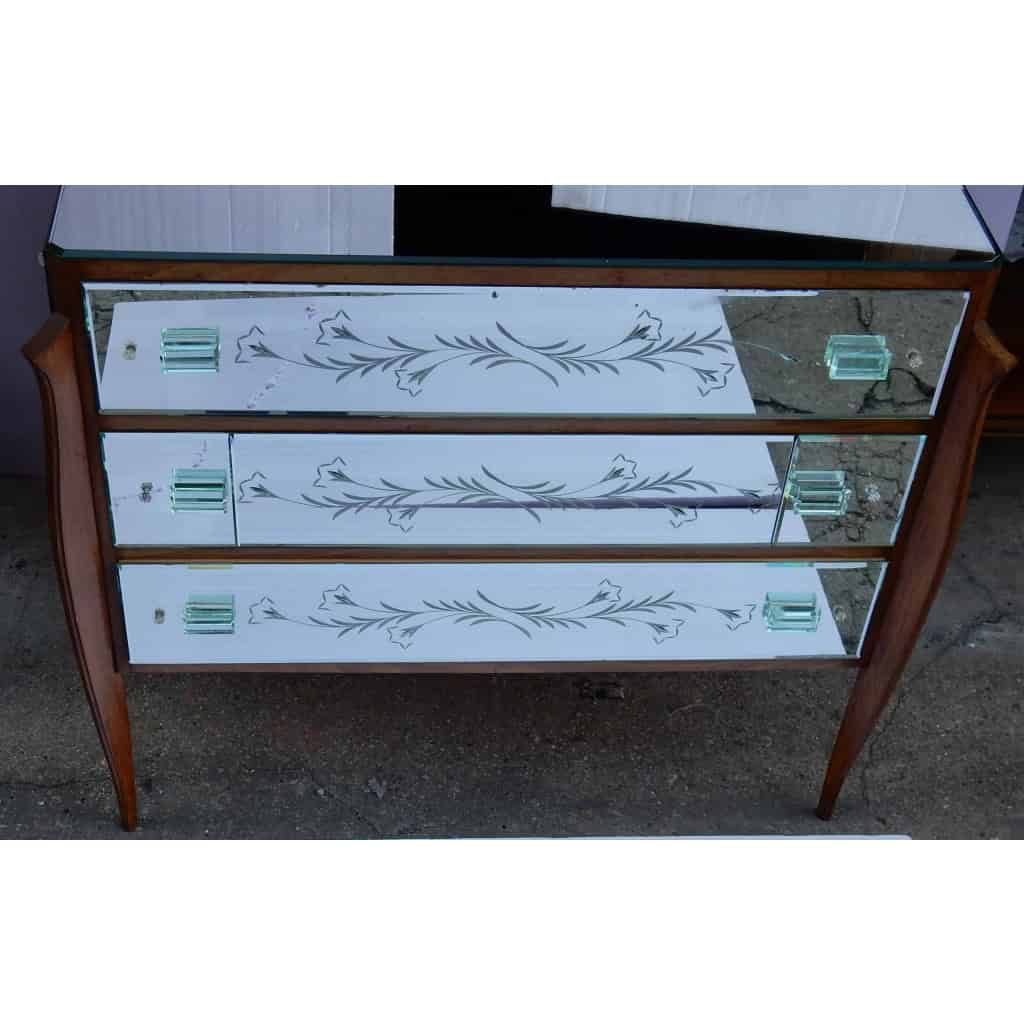 1960/70 Commode Art Déco Miroir 3 Tiroirs Décorés