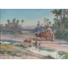Halte à l’oasis datée 1903, Gouache Orientaliste Signée P. PASCAL | Biron Halte à l'oasis datée 1903, Gouache Orientaliste Signée P. PASCAL