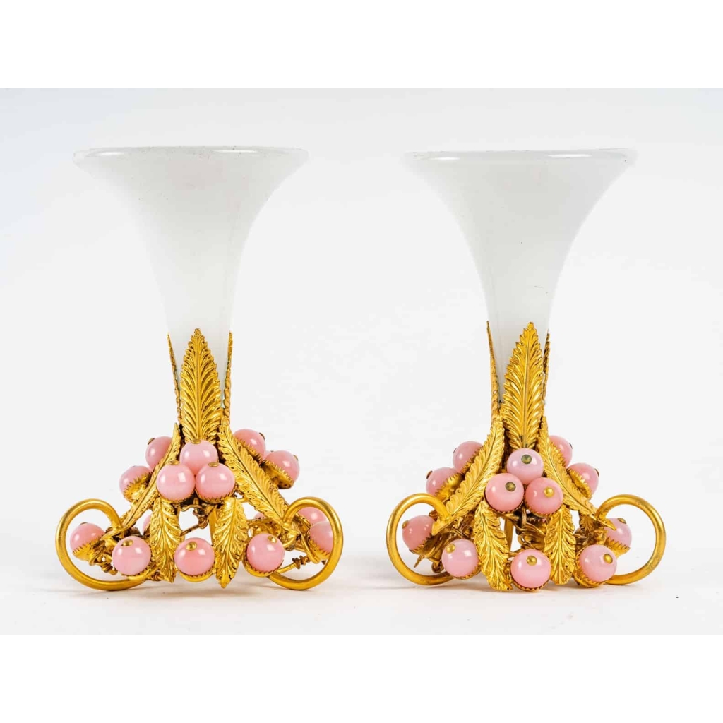 Paire de petite briquetière en opaline XIXème siècle | Biron ||||||||
