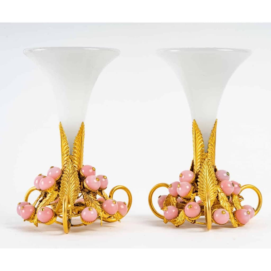 Paire de petite briquetière en opaline XIXème siècle | Biron Paire de petite briquetière en opaline XIXème siècle