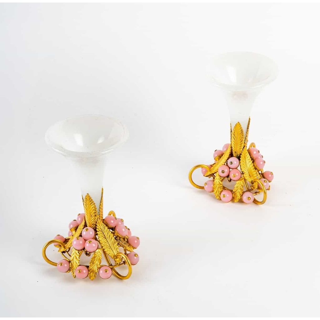 Paire de petite briquetière en opaline XIXème siècle | Biron Paire de petite briquetière en opaline XIXème siècle