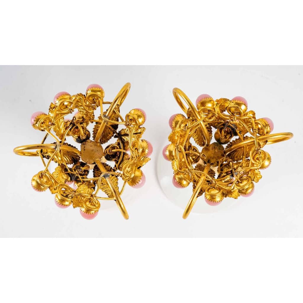 Paire de petite briquetière en opaline XIXème siècle | Biron Paire de petite briquetière en opaline XIXème siècle