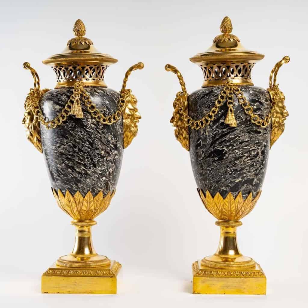 Paire de vases en marbre et monture en bronze de style Louis XVI. XIXème siècle. | Biron ||||||
