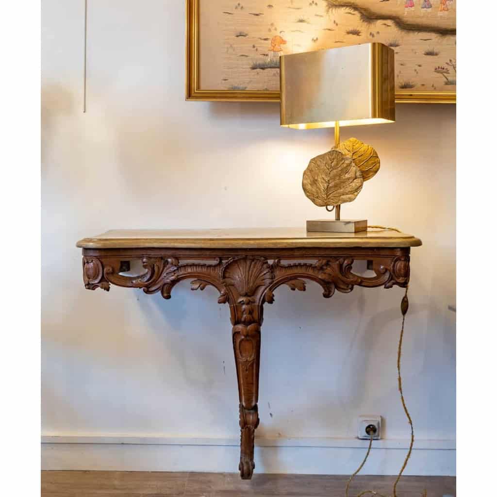 Console en bois sculpté, dessus en marbre, XVIIIème siècle