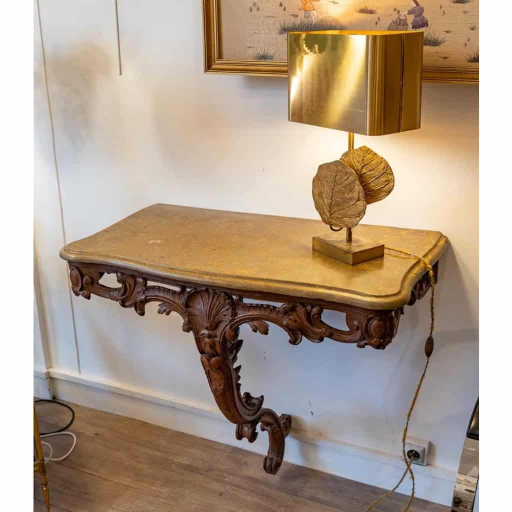 Console en bois sculpté, dessus en marbre, XVIIIème siècle