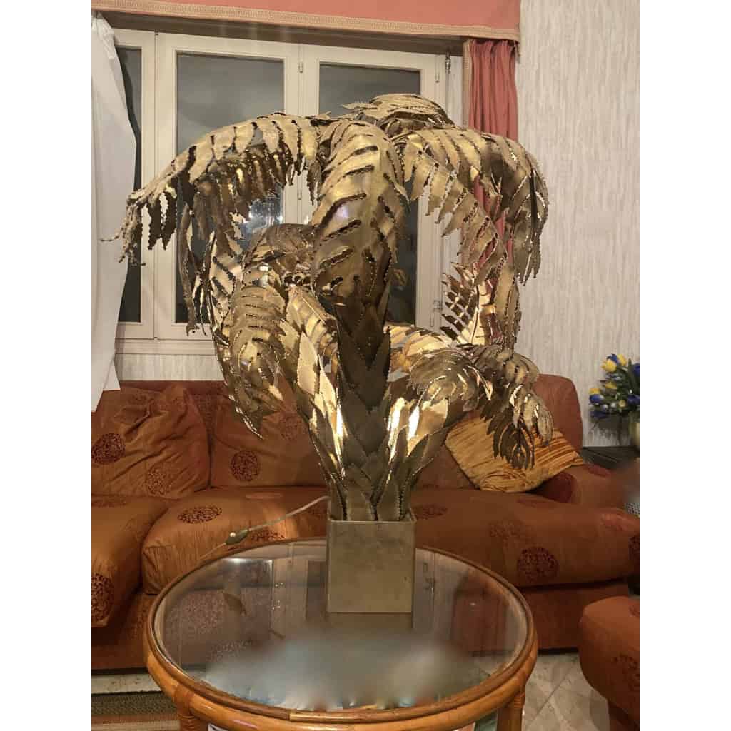 1970′ Lampadaire Palmier, en Laiton Maison Jansen 3 Têtes Style Brutaliste | Biron ||||||||||||||